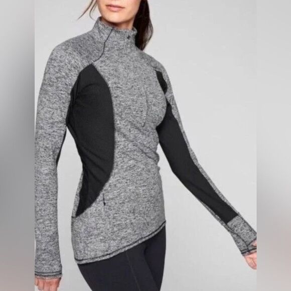 Athleta Jackets & Blazers - Athleta Running Wild Half Zip Long Sleeve Pullover Jacket Gray Black Size L
